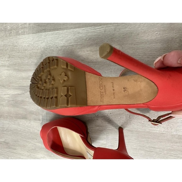Jimmy Choo Pumps Womens Size 36 Red Leather Double Ankle Strap Open Toe - Picture 4 of 14